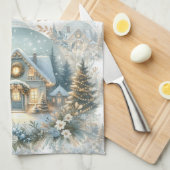 Snowy Cottage Glow Scene Theedoek (Quarter Fold)