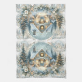 Snowy Cottage Glow Scene Theedoek (Verticaal)