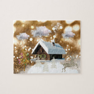 Snowy Cottage Holiday Legpuzzel