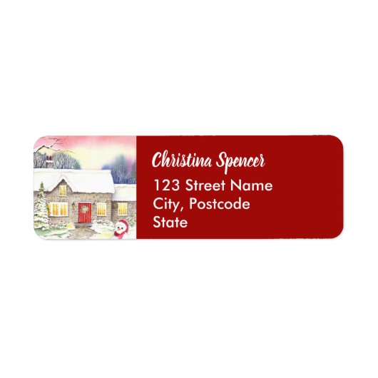 Snowy Cottage-Waterverf Etiket (Voorkant)