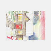 Snowy Cottage-Waterverf Fleece Deken (Voorkant (Horizontaal))