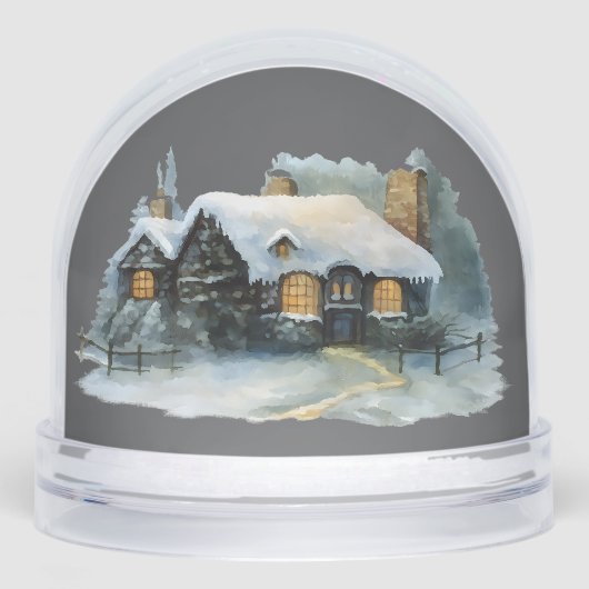 Snowy Cottage Winter Scenenery Vintage Cozy  Sneeuwbol (Voorkant)