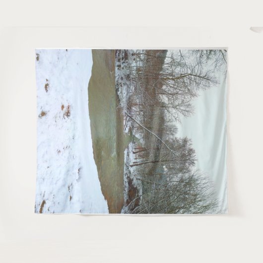 Snowy Creek Forest Winter Scene Natuur Backdrop Wandkleed (Voorkant (horizontaal))