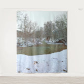 Snowy Creek Forest Winter Scene Natuur Backdrop Wandkleed (Voorkant)