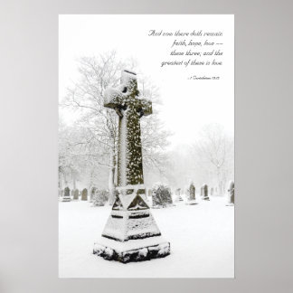 Snowy Cross: 1 Corinthians 13:13 - Inspirerend Poster