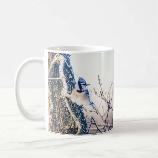 Snowy Day Blue Jay Bird Natuur Coffee Mok (Links)