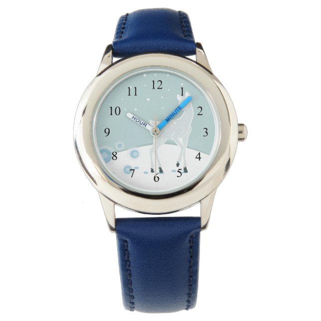 Snowy Deer Horloge (Voorkant)