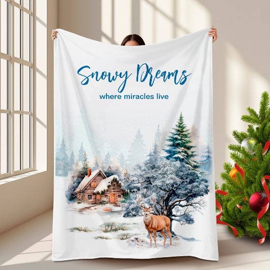 Snowy Dreams Forest Deer  Fleece Deken