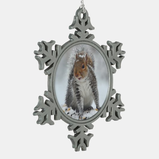 Snowy Eekhoorn Kerstversiering Tin Sneeuwvlok Ornament (Links)