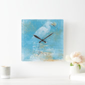 Snowy Egret Clock Het is Beach Time! Vierkante Klok (Huis)
