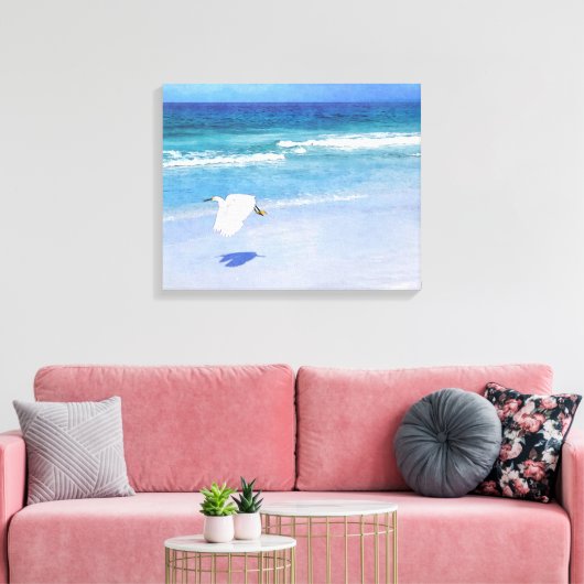 Snowy Egret Coastal Waterverf Canvas Afdruk (Insitu (Woonkamer))
