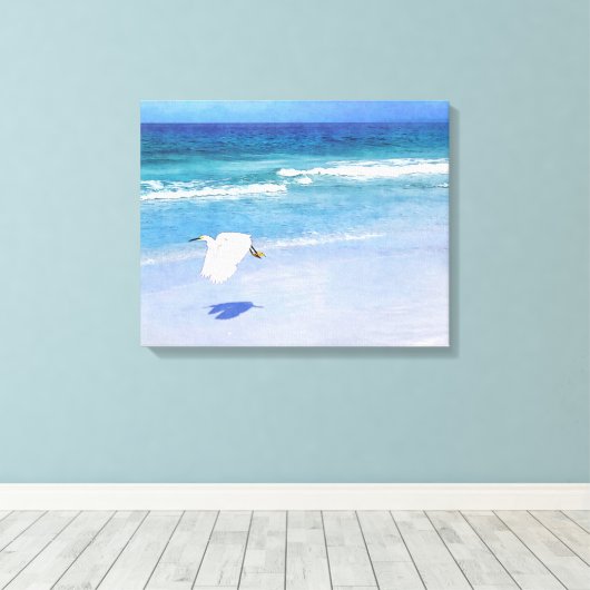Snowy Egret Coastal Waterverf Canvas Afdruk (Insitu (Houten vloer))