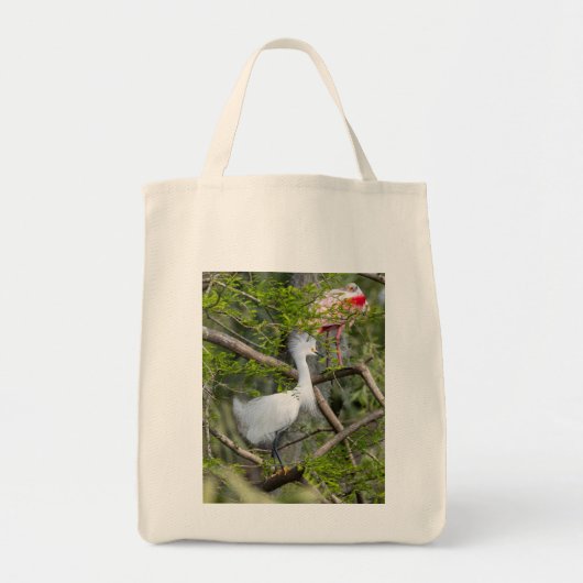 Snowy Egret en Roseate Spoonbill Canvas tas (Voorkant)
