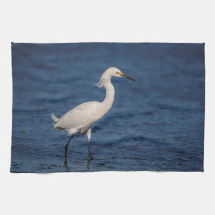 Snowy Egret op Noordstrand Theedoek