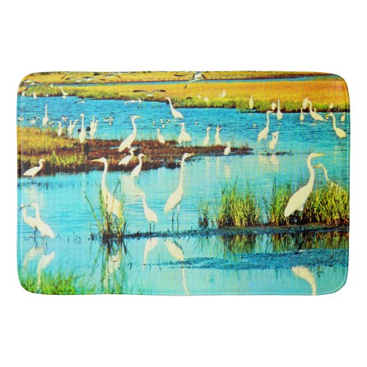 snowy egret print badmat (Voorkant)
