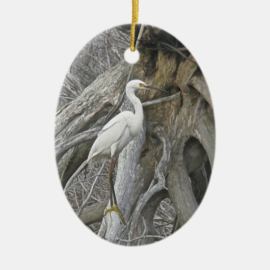 Snowy Egret Season's Greetings Ornament (Voorkant)