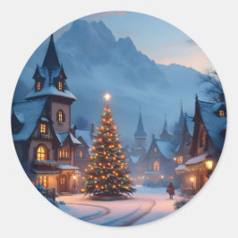 Snowy Eve In The Square -  Ronde Sticker