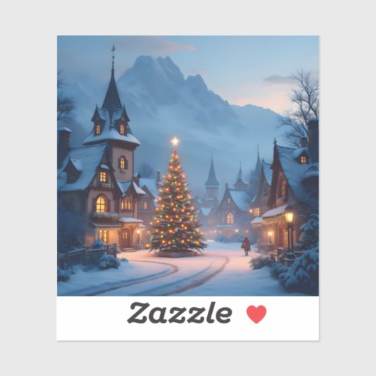 Snowy Eve In The Square - Square Vinyl Sticker (Vel)