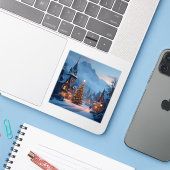 Snowy Eve In The Square - Square Vinyl Sticker (Laptop met iPhone)