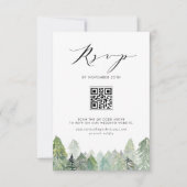 Snowy Evergreen Forest QR Code Winter Wedding RSVP Kaartje (Voorkant)