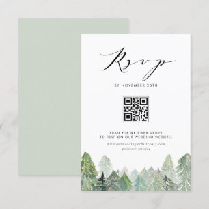 Snowy Evergreen Forest QR Code Winter Wedding RSVP Kaartje