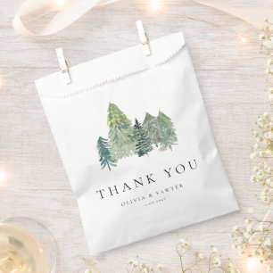 Snowy Evergreen Forest Winter Wedding Bedankt Bedankzakje