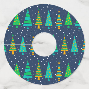 Snowy Fir Trees Papier Wijnglas Labels