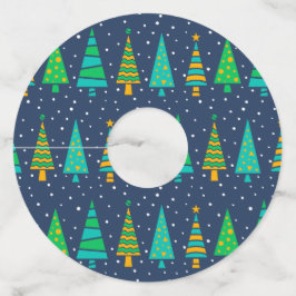 Snowy Fir Trees Papier Wijnglas Labels