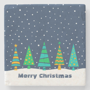 Snowy Fir Trees Stone Onderzetter