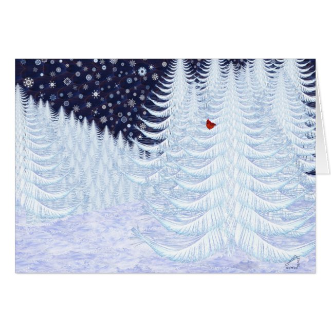 Snowy Firs met Red Bird (Voorkant Horizontaal)