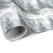 Snowy Forest Gift Wrap with Gold Lights Cadeaupapier (Rol Hoek)