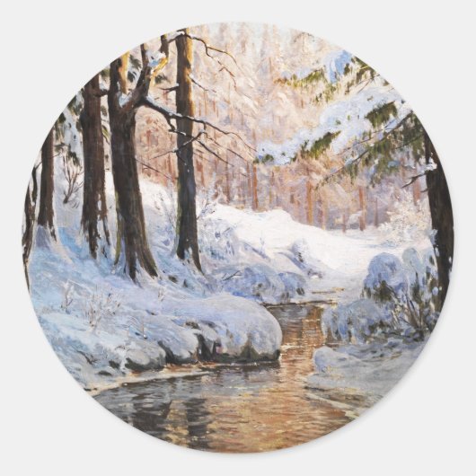 Snowy Forest Landscape, Walter Moras Ronde Sticker (Voorkant)