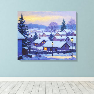 Snowy Forest Village Canvas Afdruk