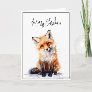 Snowy Fox Kerst Kaart Waterverf