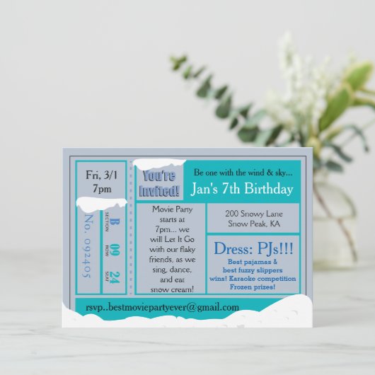 Snowy Froid Anniversaire Film Tix Invitation (Debout devant)