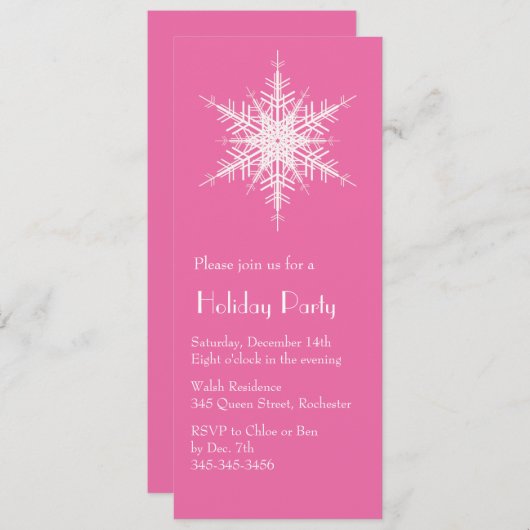 Snowy Fuchsia Snowflake Invitation Kaart (Voorkant / Achterkant)
