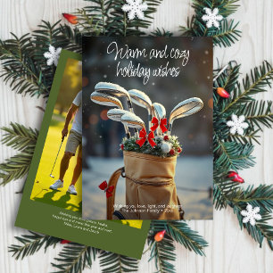 Snowy Golf Winter Season Wish · Familie Foto Groen Feestdagenkaart