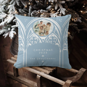 Snowy Gothic Winter Sprookje Kerstfoto Blauw Kussen