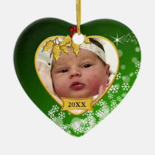 Snowy Green New Baby Foto Kerstmis Keramisch Ornament