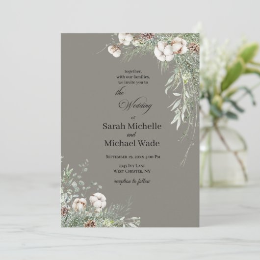 Snowy Greenery Wedding Invitation (Debout devant)