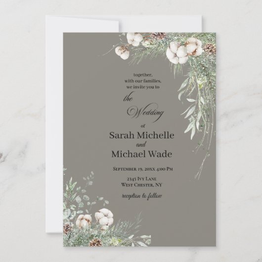 Snowy Greenery Wedding Invitation Kaart (Voorkant)