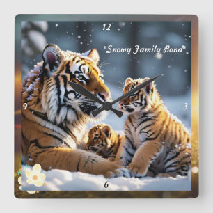 Snowy Haven voor Tiger Family Vierkante Klok