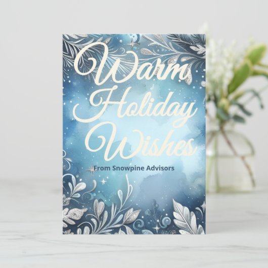 Snowy Holiday Card | Custom Company Message Feestdagenkaart (Staand voorkant)