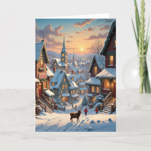 Snowy kerstdorp feestdagen kaart