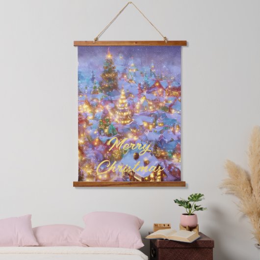 Snowy Kerstdorp Hangend Wandkleed (Slaapkamer)