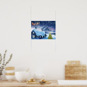 Snowy Kersthuis en Santa Poster (Keuken)
