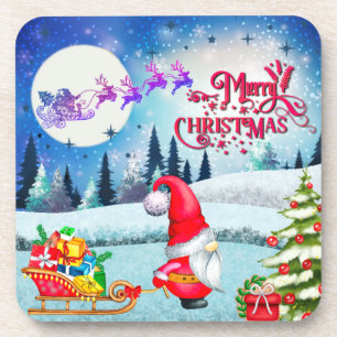 Snowy Kerstmis Gnome en Santa's slee geschenken Bier Onderzetter