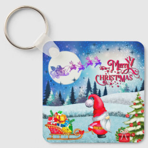 Snowy Kerstmis Gnome en Santa's slee geschenken Sleutelhanger