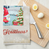Snowy Kerstmis Gnome en Santa's slee geschenken Theedoek (Quarter Fold)