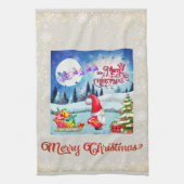 Snowy Kerstmis Gnome en Santa's slee geschenken Theedoek (Verticaal)